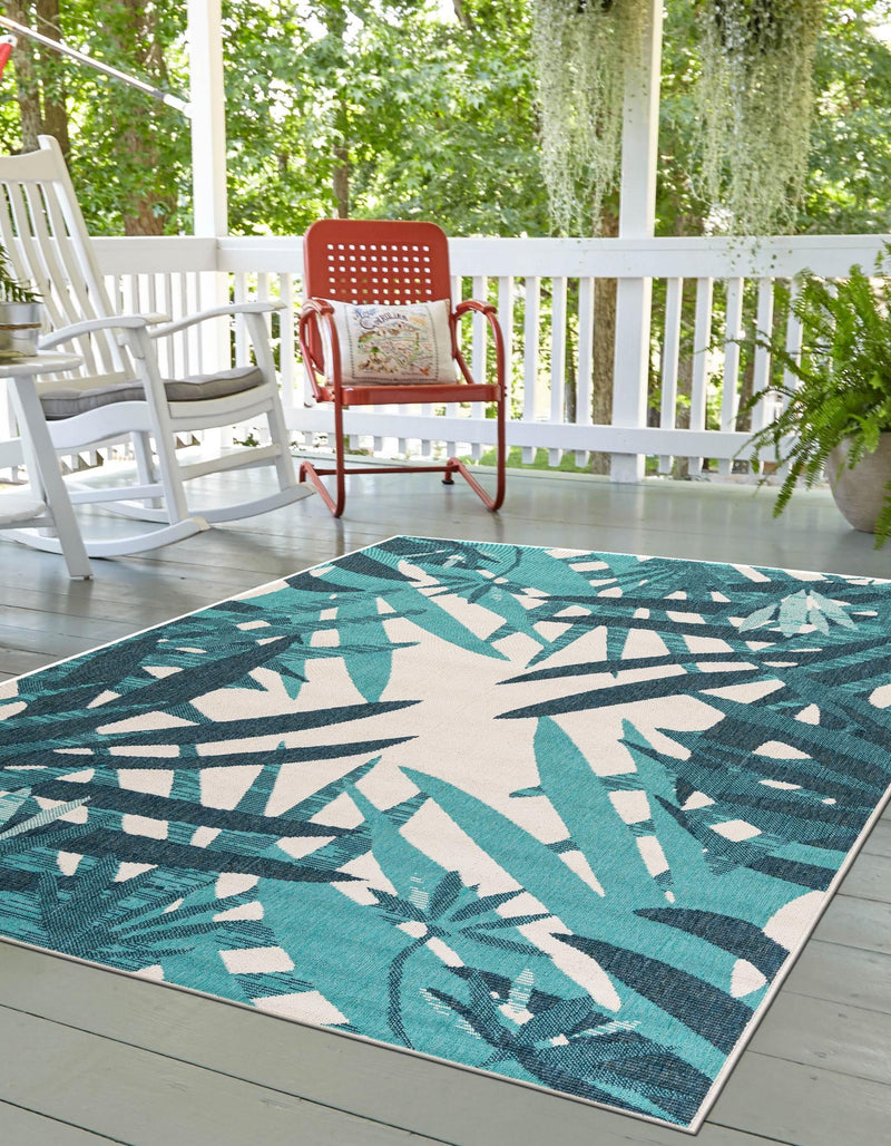 Seaside Blooms Collection Area Rug -  Provence Rectangle Teal blue  lifestyle 6