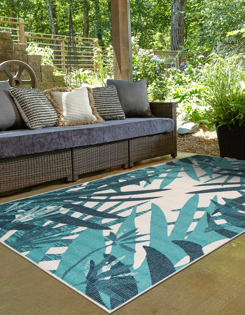 Seaside Blooms Collection Area Rug -  Provence Rectangle Teal blue  lifestyle 7
