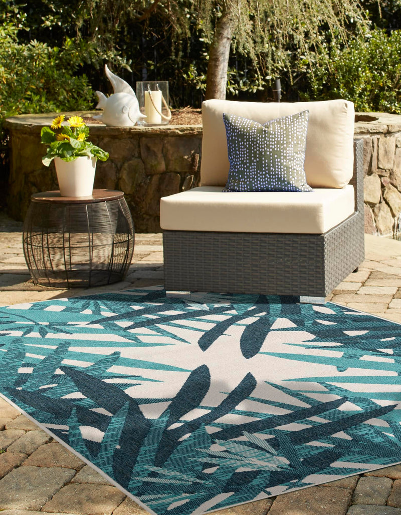 Seaside Blooms Collection Area Rug -  Provence Rectangle Teal blue  lifestyle 9