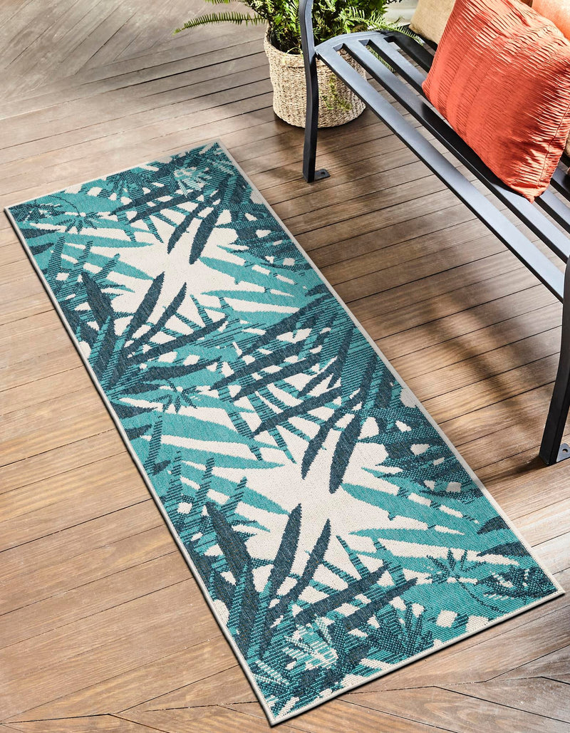 Seaside Blooms Collection Area Rug -  Provence Runner Teal blue  lifestyle 12