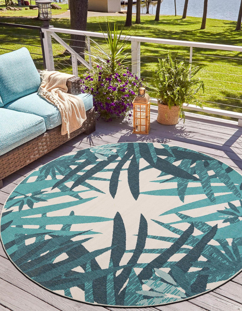 Seaside Blooms Collection Area Rug -  Provence Round Teal blue  lifestyle 13