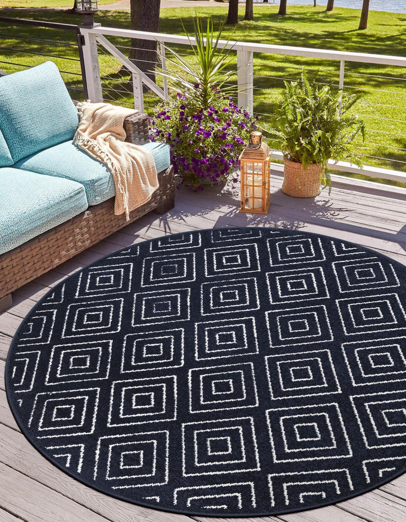 Catalina Cove Outdoor Collection Area Rug -  Venice Round Navy Blue  lifestyle 92