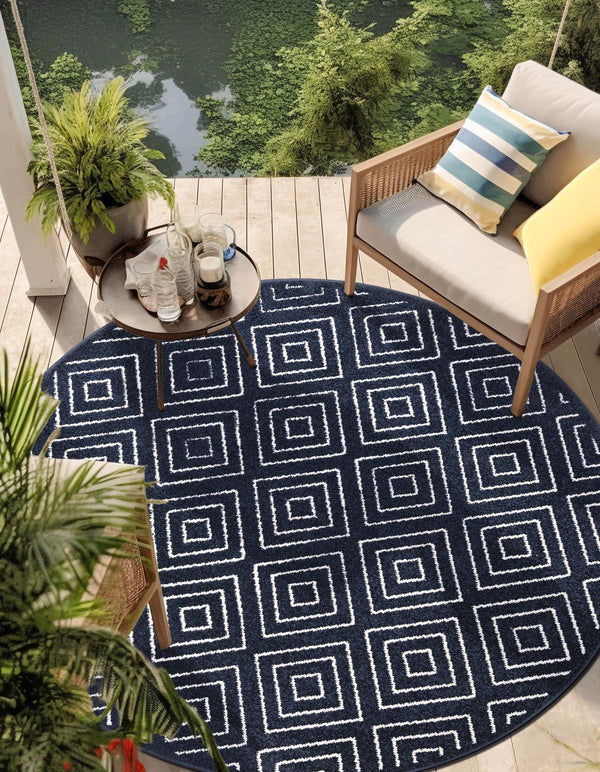 Catalina Cove Outdoor Collection Area Rug -  Venice Round Navy Blue  lifestyle 134