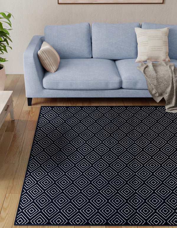 Catalina Cove Outdoor Collection Area Rug -  Venice Square Navy Blue  lifestyle 111