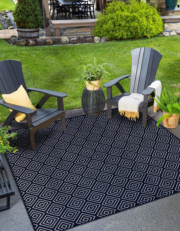 Catalina Cove Outdoor Collection Area Rug -  Venice Square Navy Blue  lifestyle 123