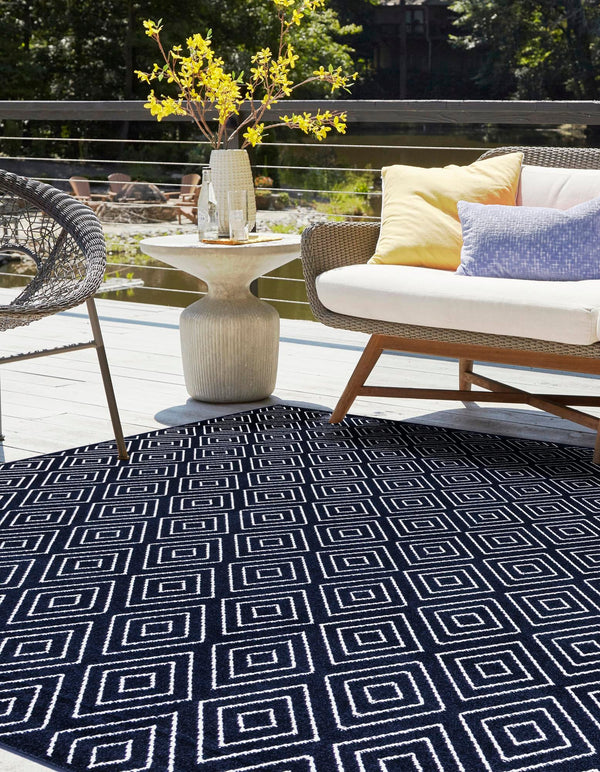 Catalina Cove Outdoor Collection Area Rug -  Venice Square Navy Blue  lifestyle 147