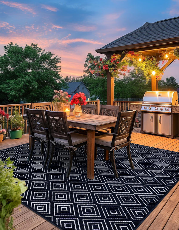 Catalina Cove Outdoor Collection Area Rug -  Venice Square Navy Blue  lifestyle 195