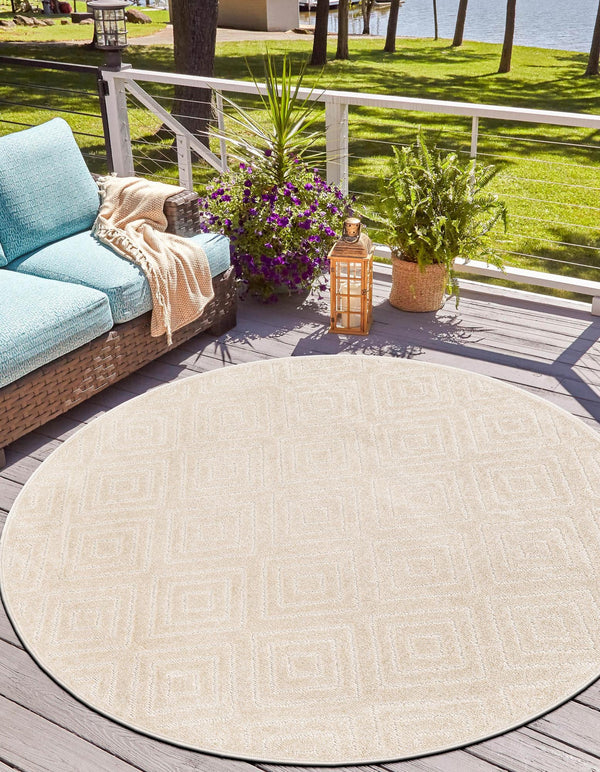 Catalina Cove Outdoor Collection Area Rug -  Venice Round Beige  lifestyle 130