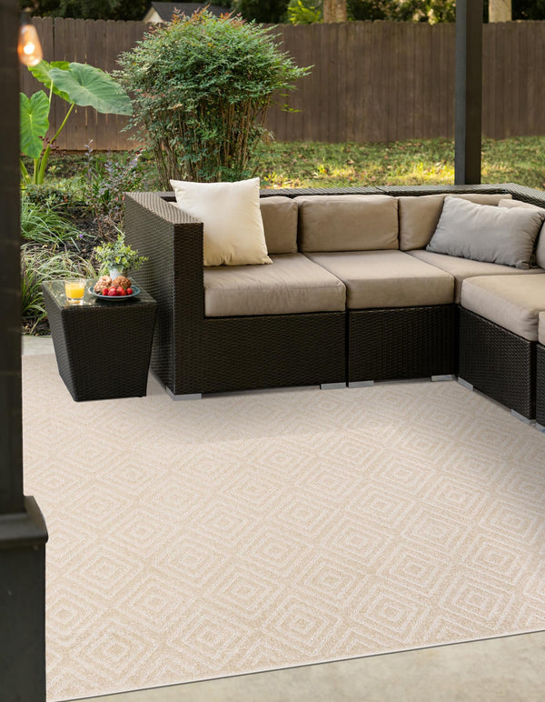 Catalina Cove Outdoor Collection Area Rug -  Venice Square Beige  lifestyle 122