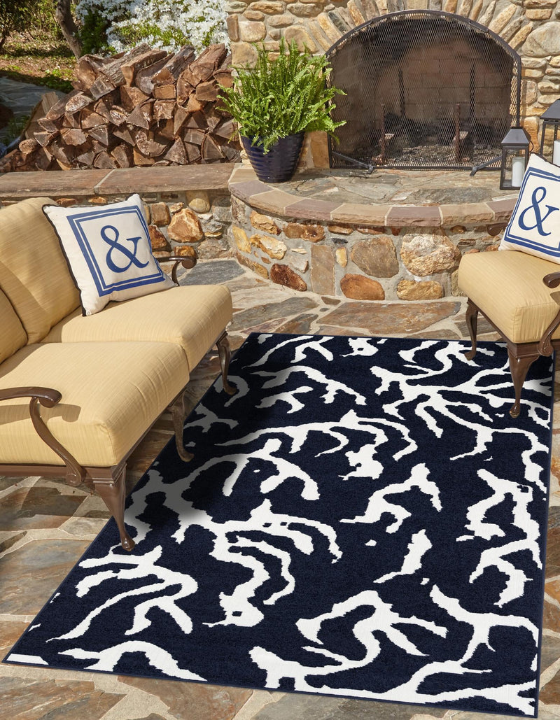 Catalina Cove Outdoor Collection Area Rug -  DelMar Rectangle Navy Blue  lifestyle 4