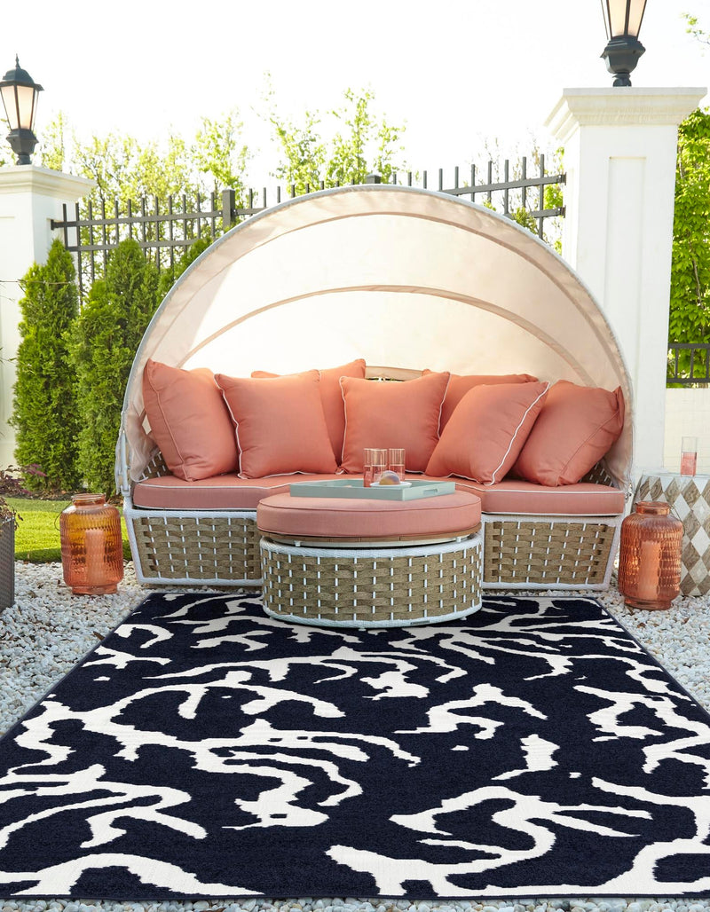 Catalina Cove Outdoor Collection Area Rug -  DelMar Rectangle Navy Blue  lifestyle 8