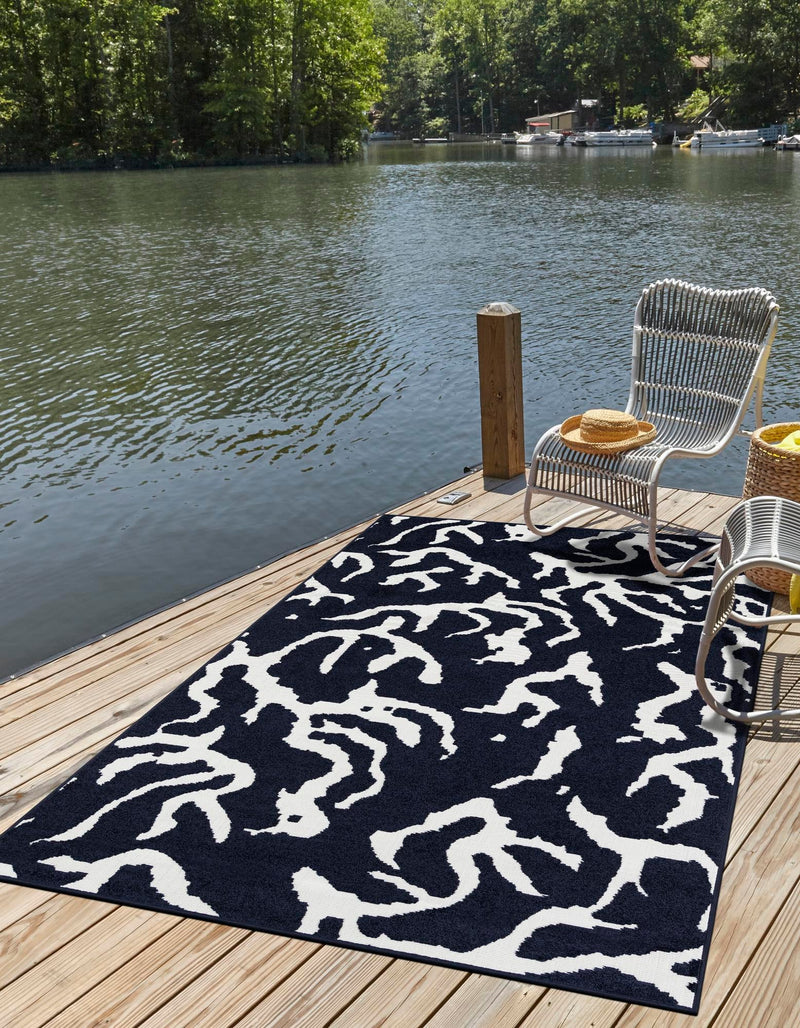 Catalina Cove Outdoor Collection Area Rug -  DelMar Rectangle Navy Blue  lifestyle 12