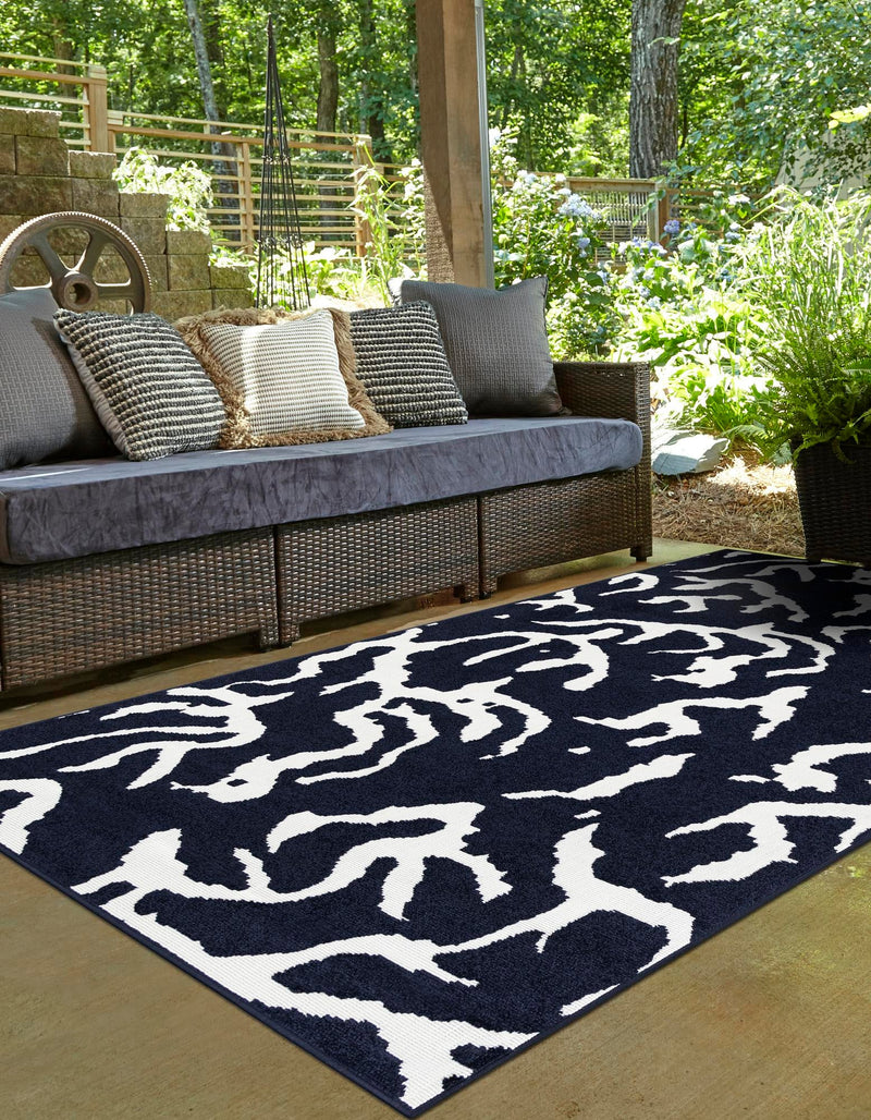 Catalina Cove Outdoor Collection Area Rug -  DelMar Rectangle Navy Blue  lifestyle 16