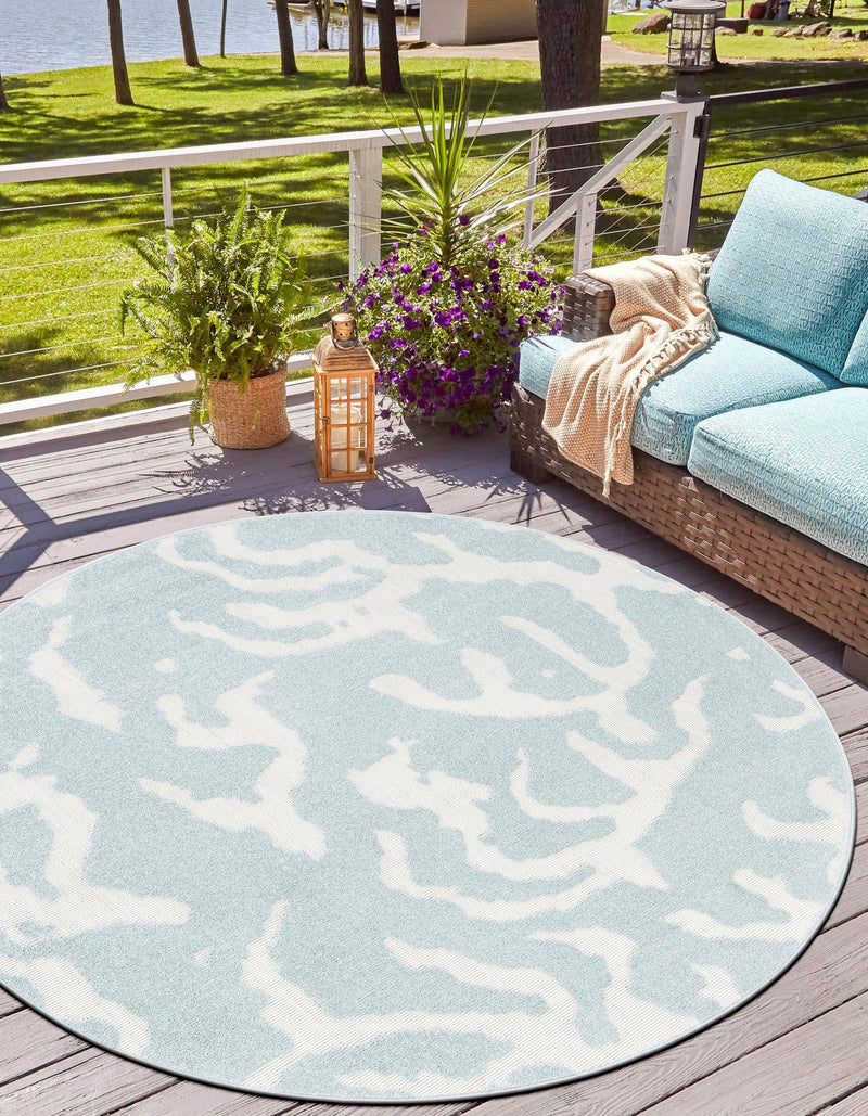 Catalina Cove Outdoor Collection Area Rug -  DelMar Round Light Blue  lifestyle 77