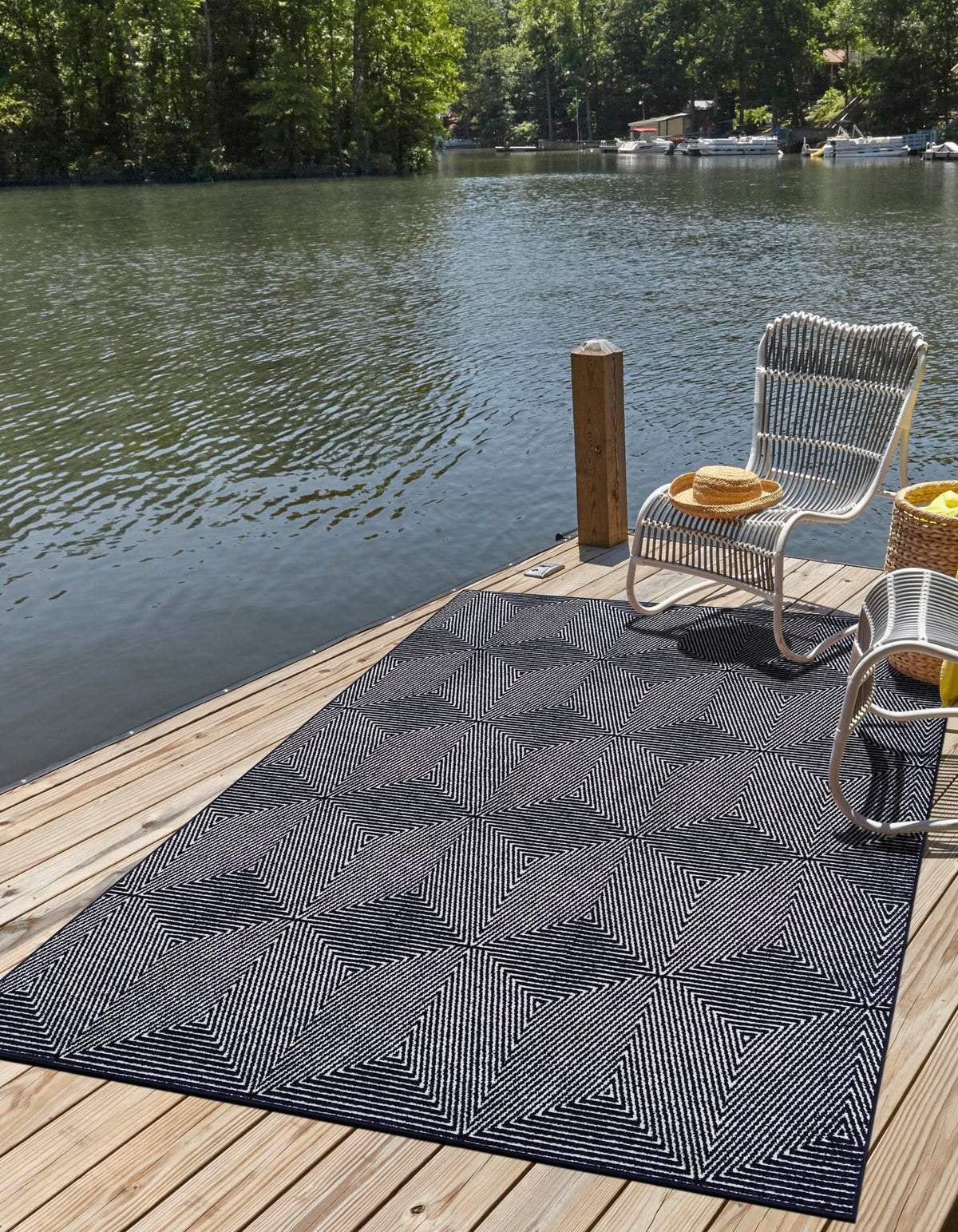 Catalina Cove Outdoor Collection Area Rug -  Hermosa Rectangle Navy Blue  lifestyle 3