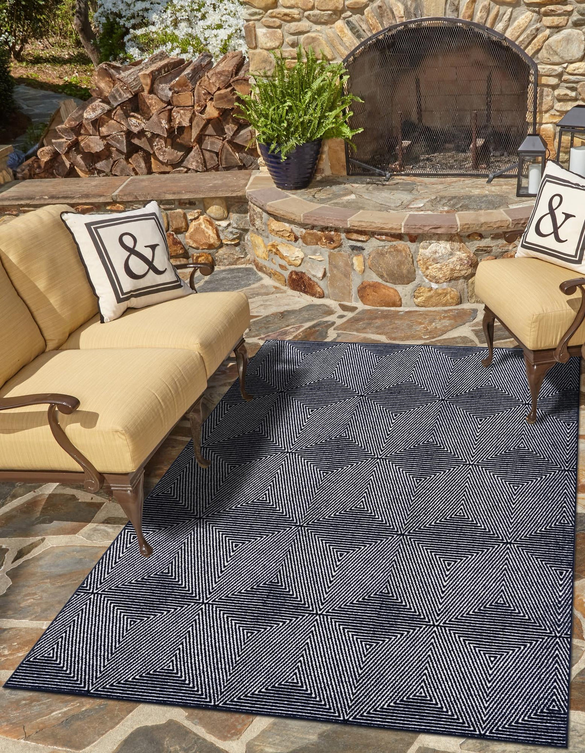 Catalina Cove Outdoor Collection Area Rug -  Hermosa Rectangle Navy Blue  lifestyle 7