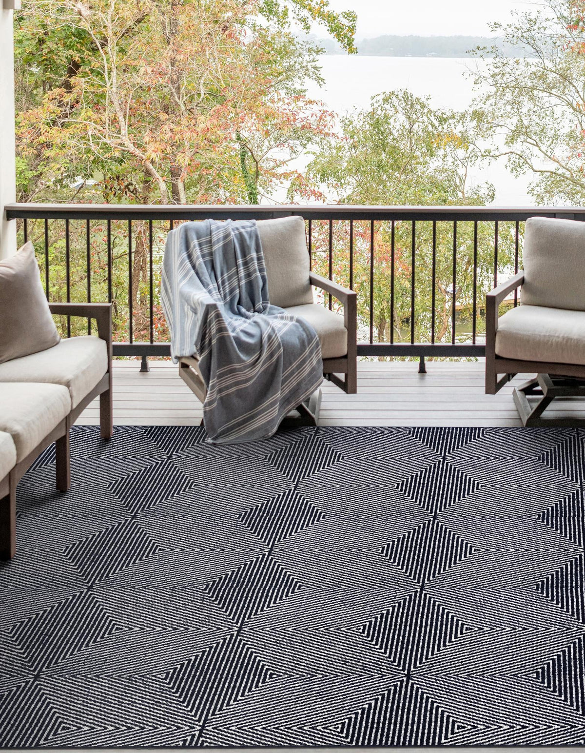 Catalina Cove Outdoor Collection Area Rug -  Hermosa Rectangle Navy Blue  lifestyle 11