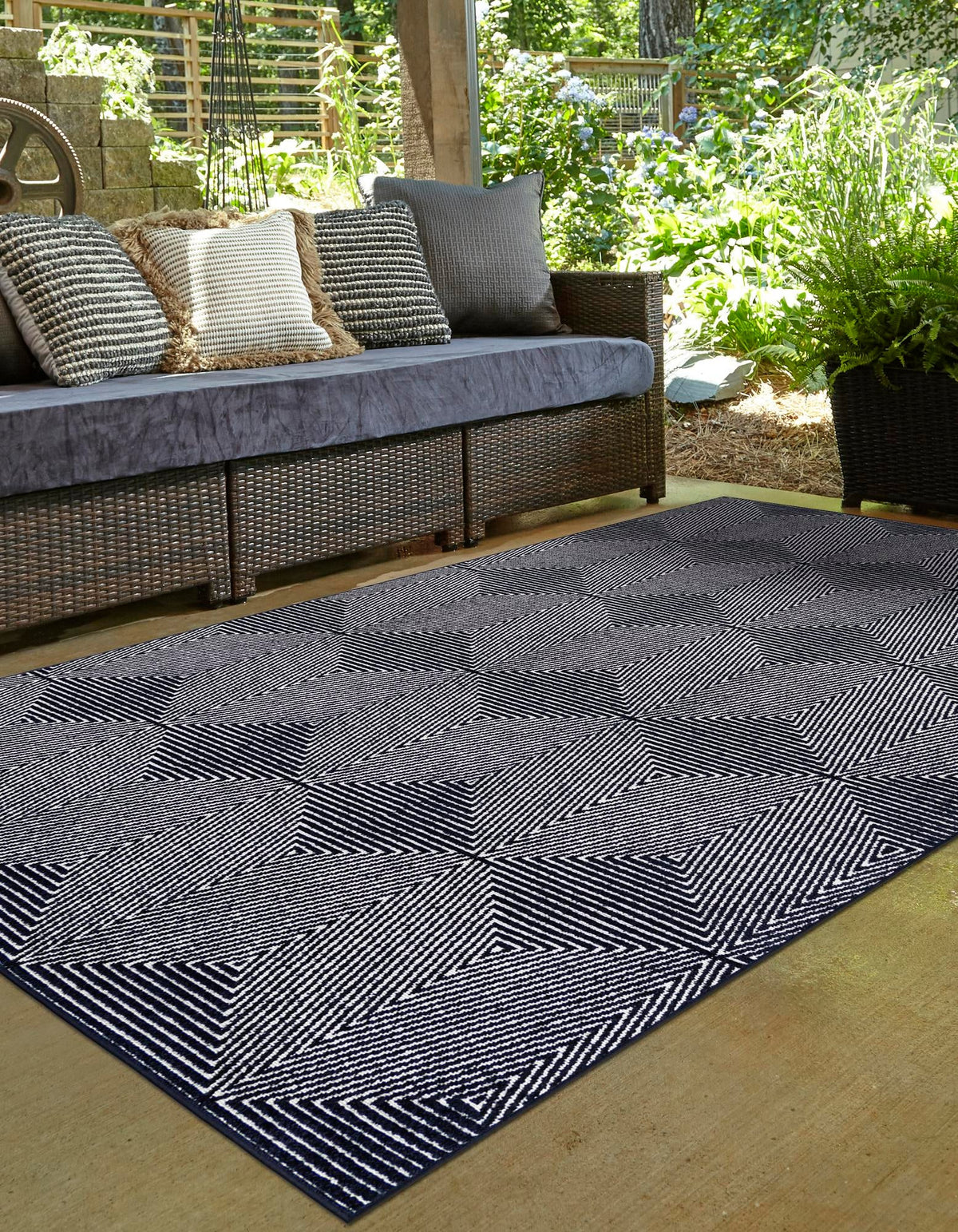 Catalina Cove Outdoor Collection Area Rug -  Hermosa Rectangle Navy Blue  lifestyle 19