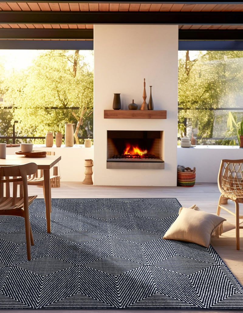 Catalina Cove Outdoor Collection Area Rug -  Hermosa Square Navy Blue  lifestyle 62