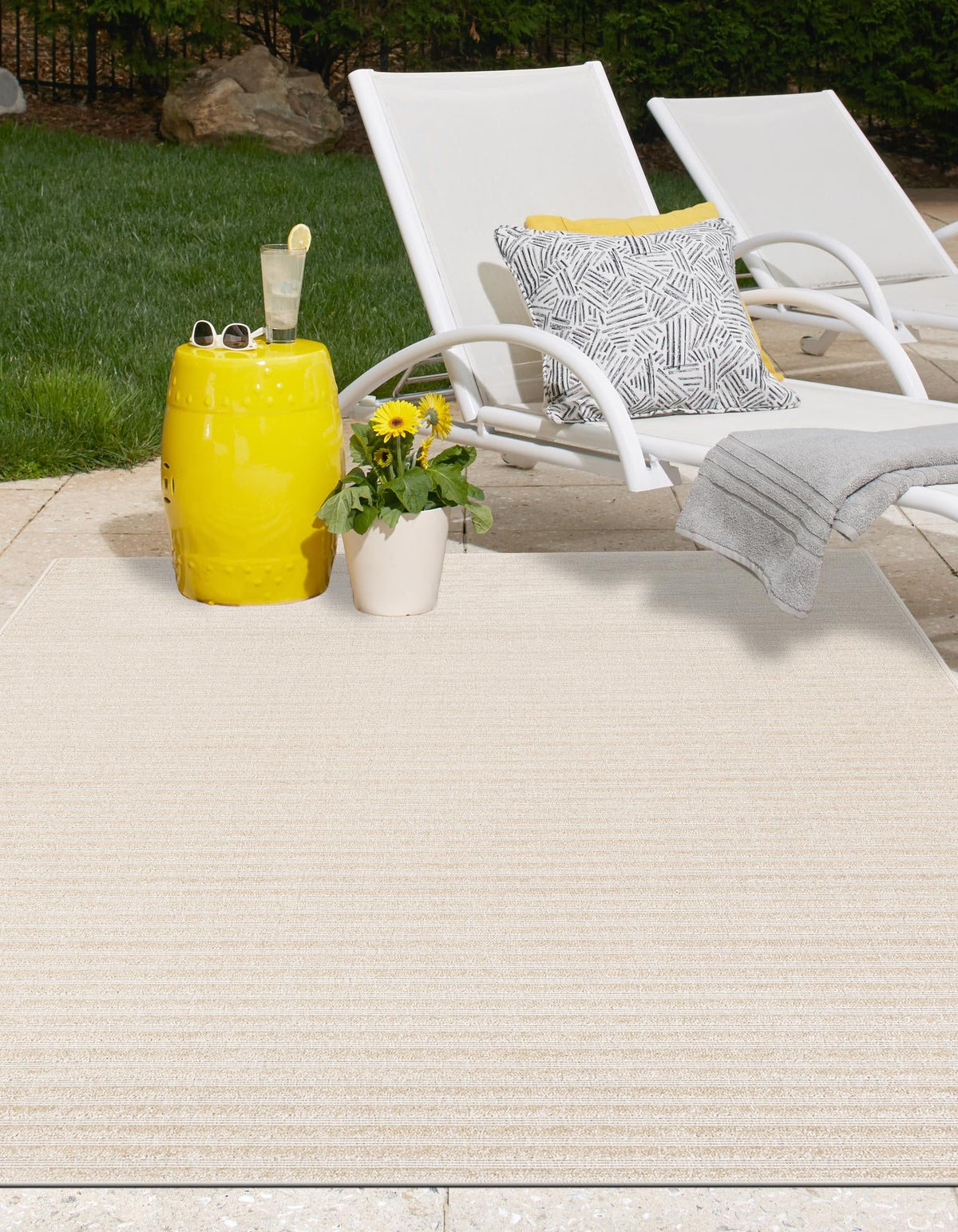 Catalina Cove Outdoor Collection Area Rug -  Zuma Rectangle Beige and Ivory  lifestyle 32