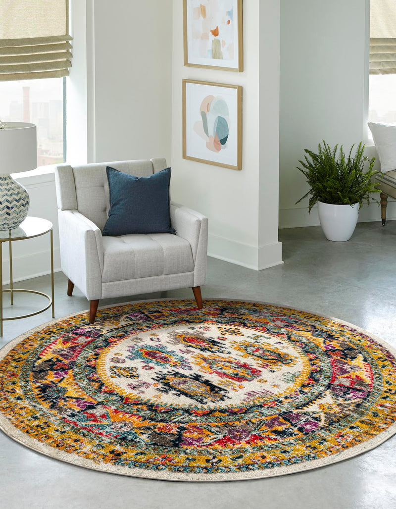 Brighton Terrace Collection Area Rug -  Portslade Round Ivory  lifestyle 63