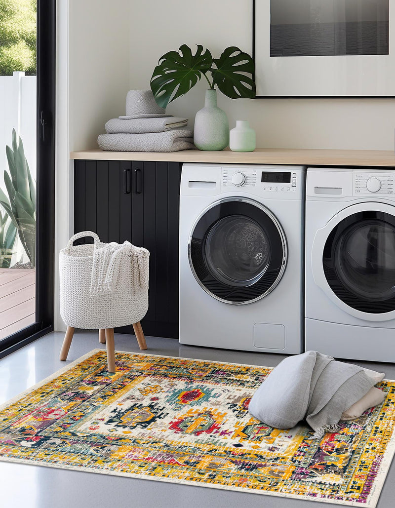 Brighton Terrace Collection Area Rug -  Portslade Square Ivory  lifestyle 76