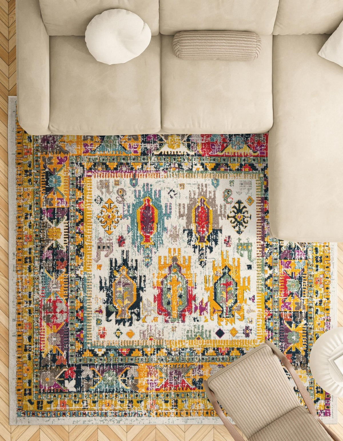 Brighton Terrace Collection Area Rug -  Portslade Square Ivory  lifestyle 104