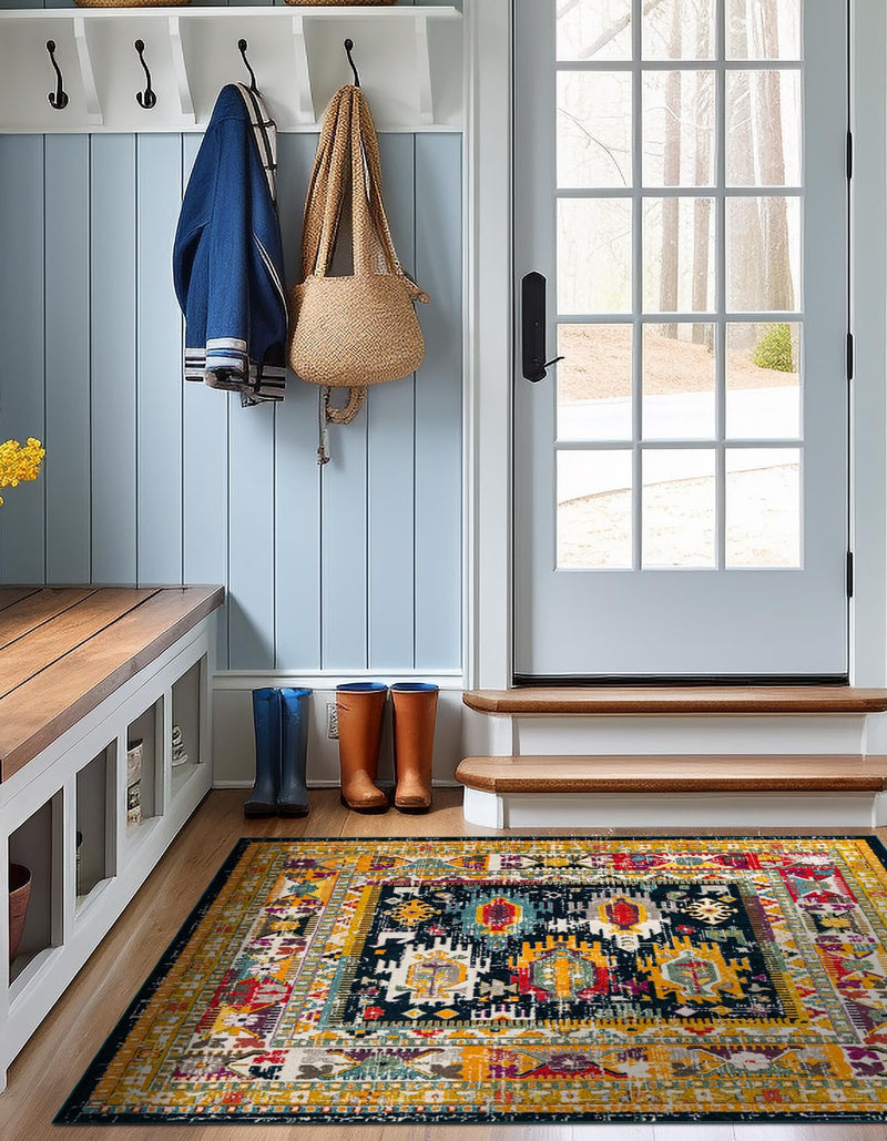 Brighton Terrace Collection Area Rug -  Portslade Square Navy Blue  lifestyle 100