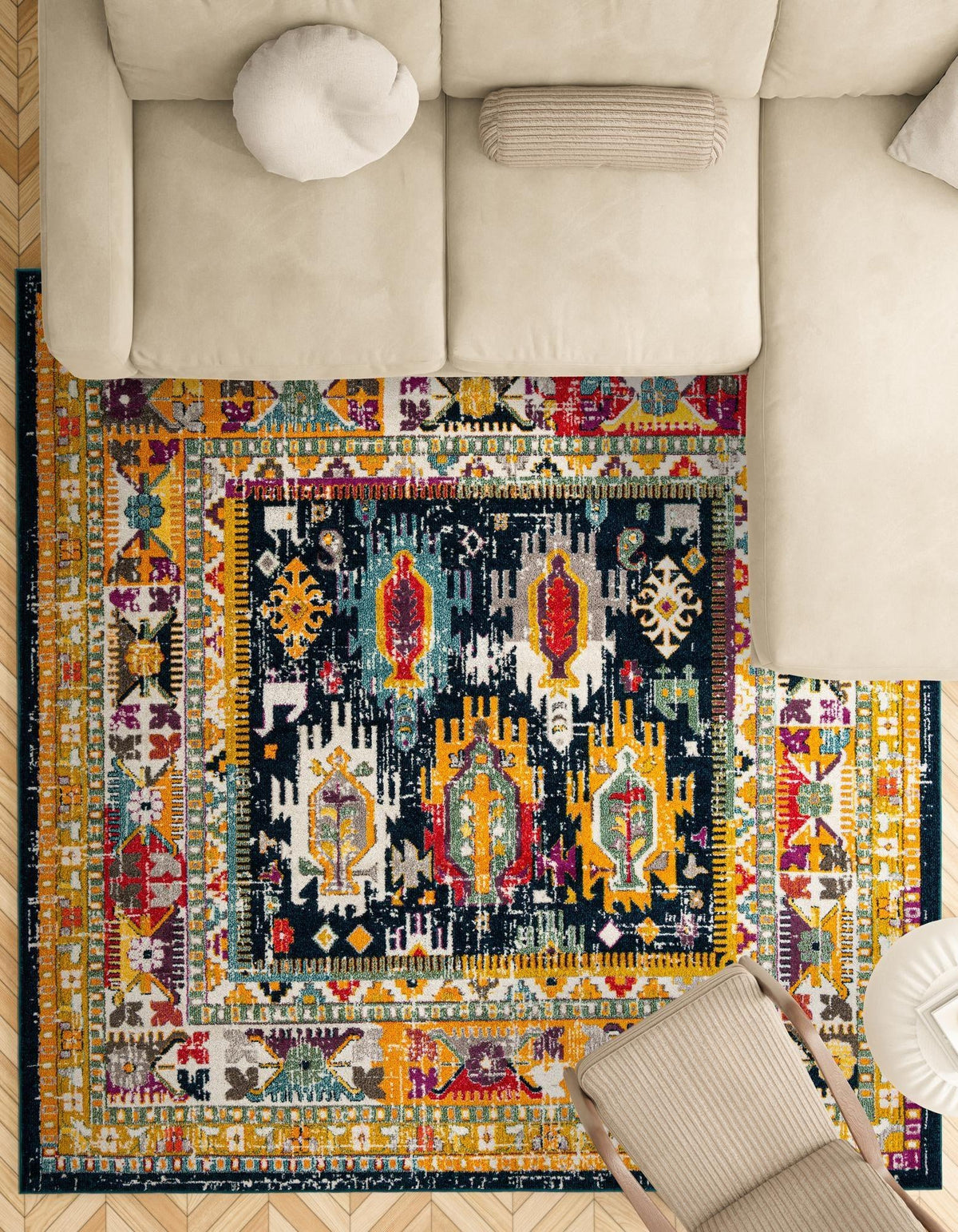 Brighton Terrace Collection Area Rug -  Portslade Square Navy Blue  lifestyle 105