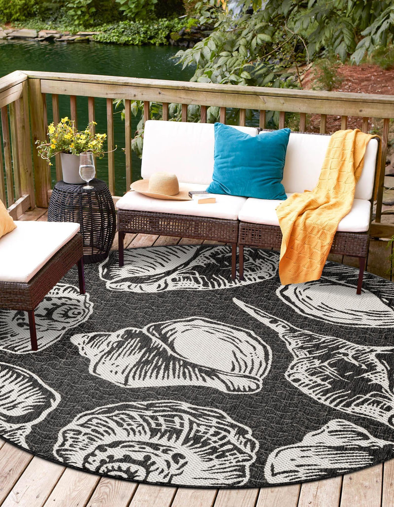 Seaside Haven Rugs Collection Area Rug -  Lighthouse (Black and White) Round Black and White  lifestyle 2