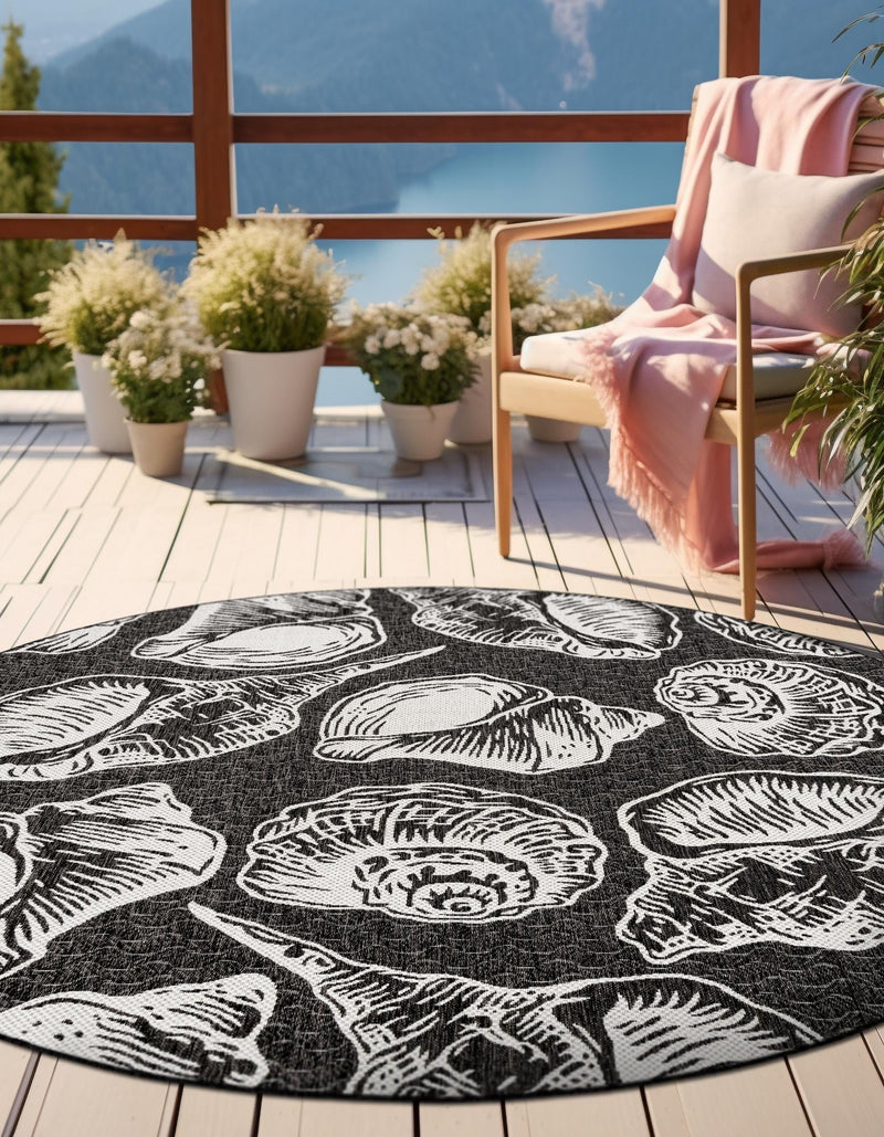 Seaside Haven Rugs Collection Area Rug -  Lighthouse (Black and White) Round Black and White  lifestyle 3