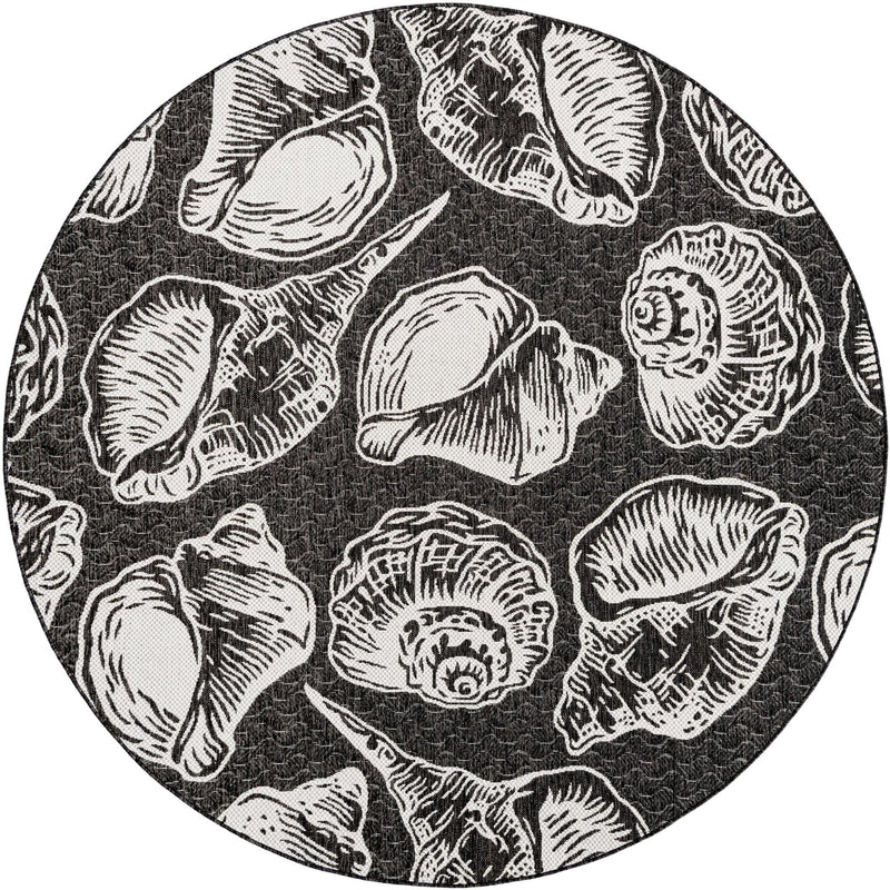 Seaside Haven Rugs Collection Area Rug -  Lighthouse (Black and White) Round Black and White Main