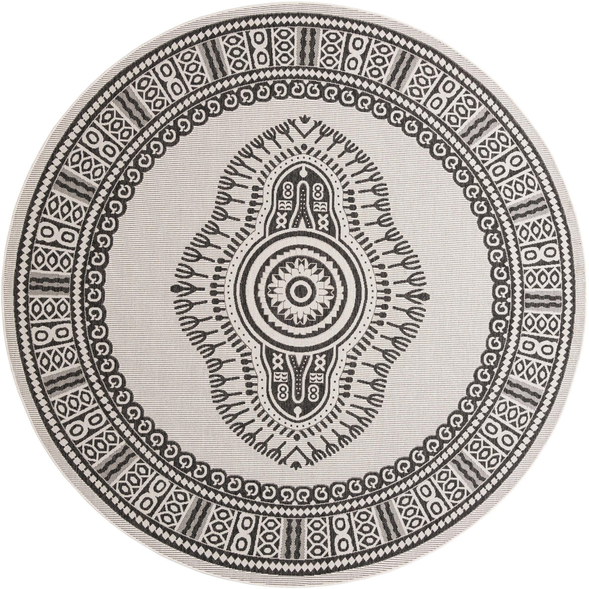 Patio Heritage Collection Area Rug -  Biloxi Round White and Black  lifestyle 41