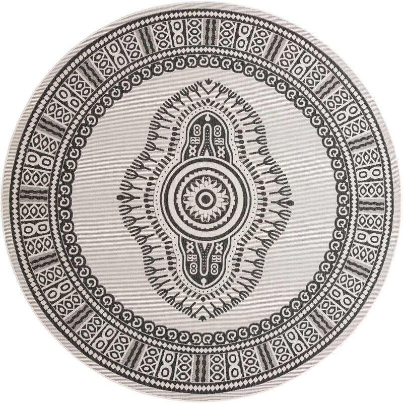 Patio Heritage Collection Area Rug -  Biloxi Round White and Black  lifestyle 41