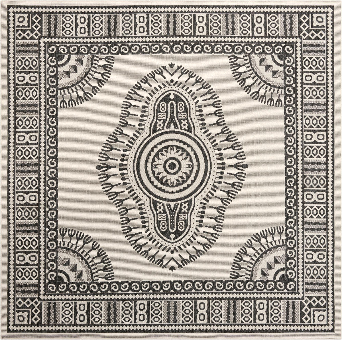 Patio Heritage Collection Area Rug -  Biloxi Square Black and White  lifestyle 53