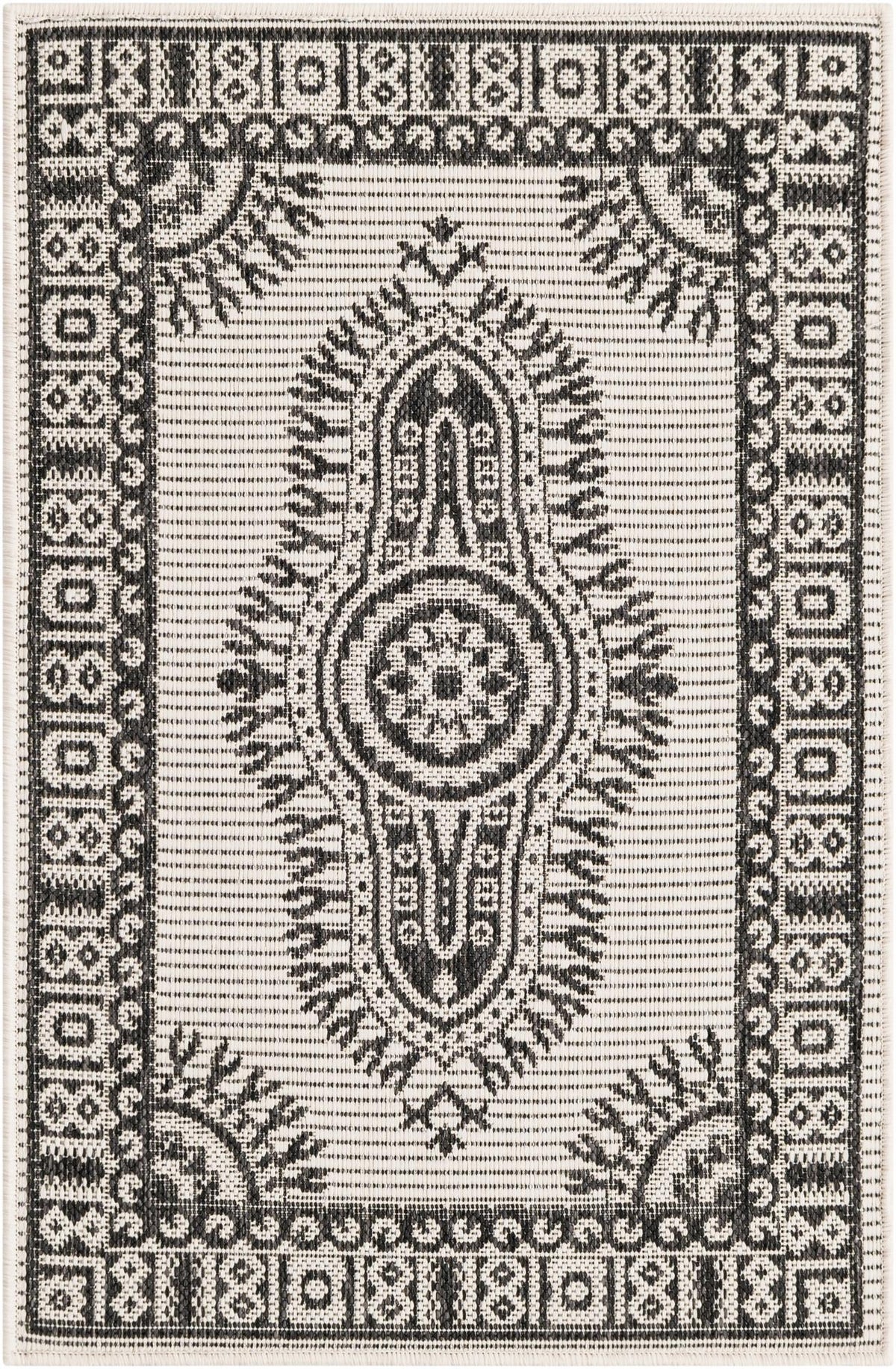 Patio Heritage Collection Area Rug -  Biloxi Rectangle Black and White  lifestyle 2