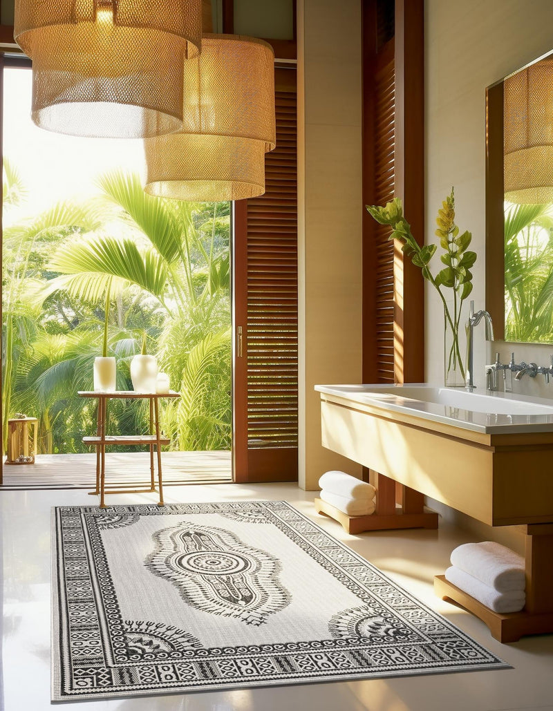 Patio Heritage Collection Area Rug -  Biloxi Rectangle White and Black  lifestyle 9