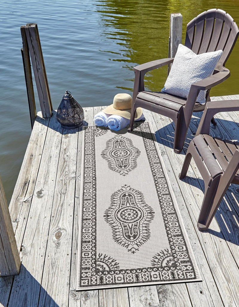 Patio Heritage Collection Area Rug -  Biloxi Runner White and Black  lifestyle 56