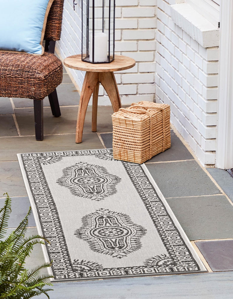 Patio Heritage Collection Area Rug -  Biloxi Runner White and Black  lifestyle 68