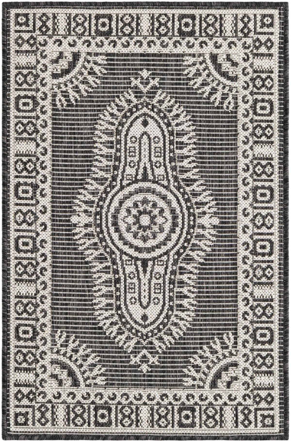Patio Heritage Collection Area Rug -  Biloxi Rectangle Black and White Main