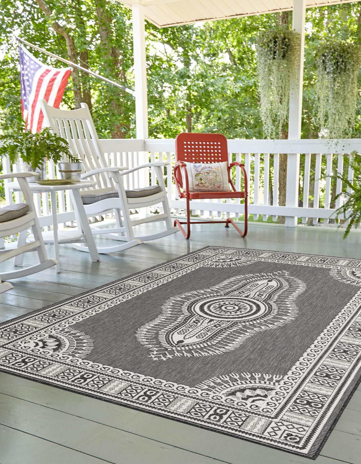 Patio Heritage Collection Area Rug -  Biloxi Rectangle Black and White  lifestyle 2