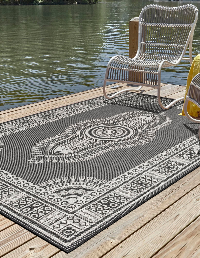Patio Heritage Collection Area Rug -  Biloxi Rectangle Black and White  lifestyle 6