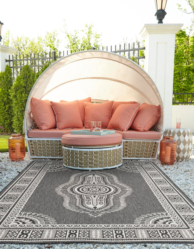 Patio Heritage Collection Area Rug -  Biloxi Rectangle Black and White  lifestyle 10
