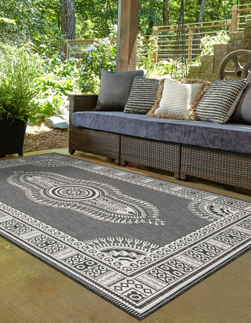 Patio Heritage Collection Area Rug -  Biloxi Rectangle Black and White  lifestyle 14