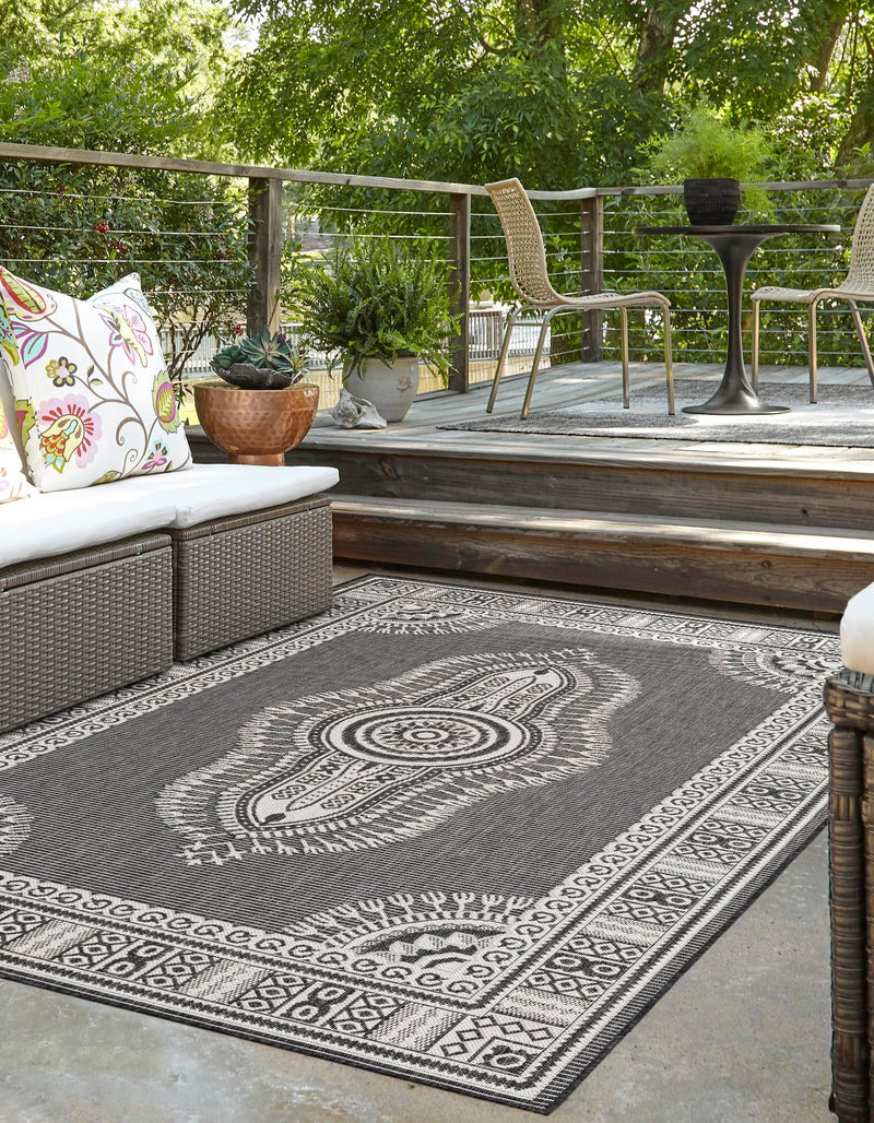 Patio Heritage Collection Area Rug -  Biloxi Rectangle Black and White  lifestyle 18