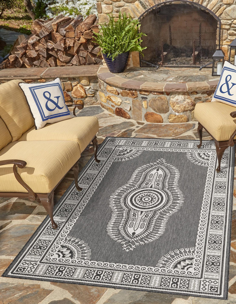 Patio Heritage Collection Area Rug -  Biloxi Rectangle Black and White  lifestyle 26