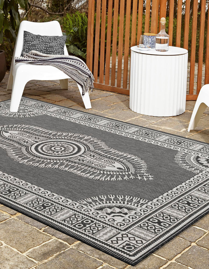 Patio Heritage Collection Area Rug -  Biloxi Rectangle Black and White  lifestyle 34