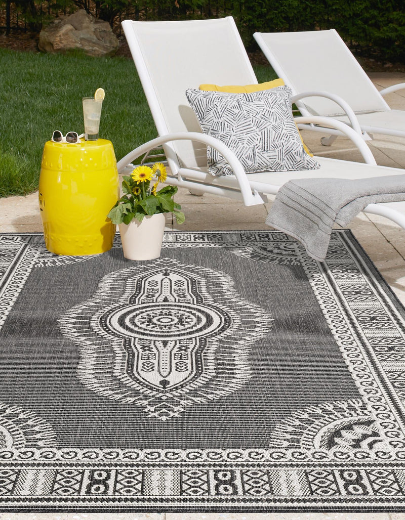 Patio Heritage Collection Area Rug -  Biloxi Rectangle Black and White  lifestyle 38