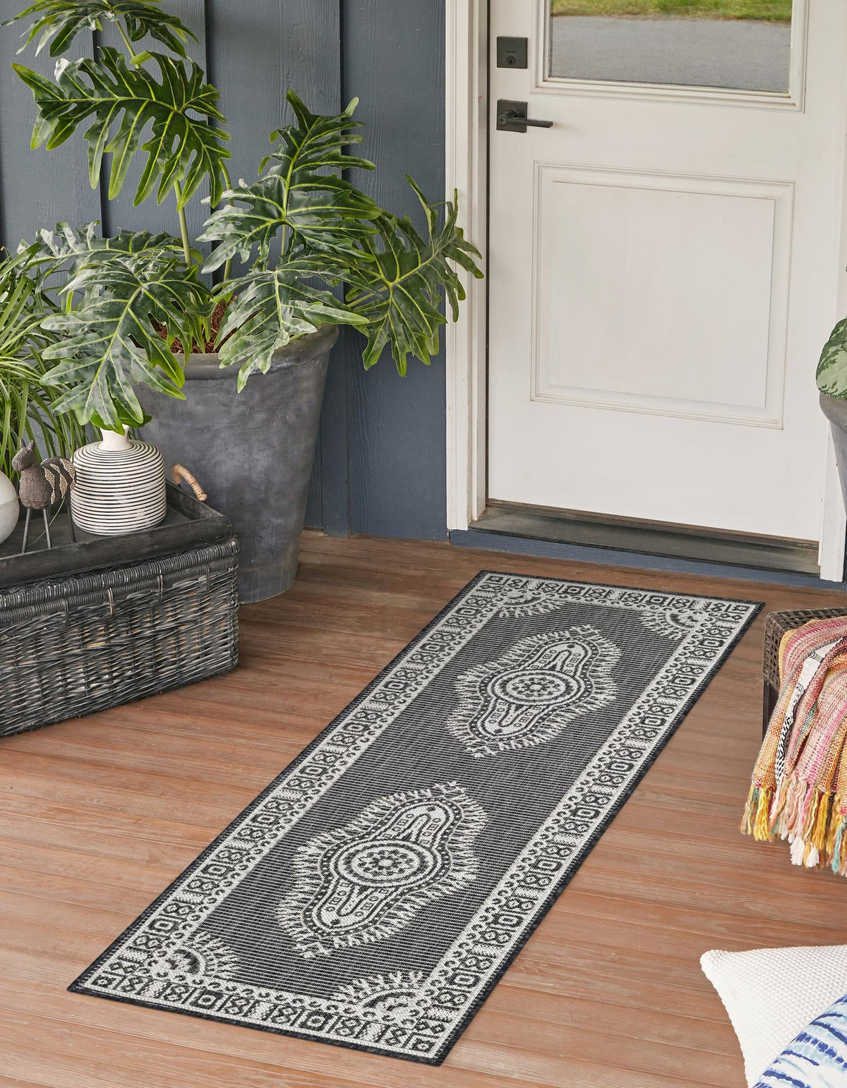 Patio Heritage Collection Area Rug -  Biloxi Runner Black and White  lifestyle 59