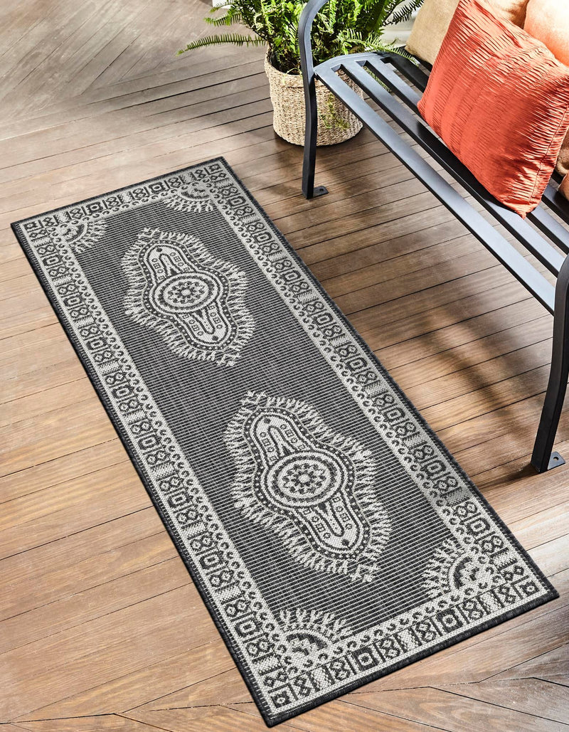 Patio Heritage Collection Area Rug -  Biloxi Runner Black and White  lifestyle 71